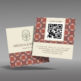 Terracotta Geometric Square QR Business Card スクエア名刺