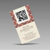 Terracotta Geometric Vertical QR Business Card 名刺