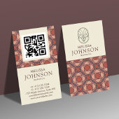 Terracotta Geometric Vertical QR Business Card 名刺