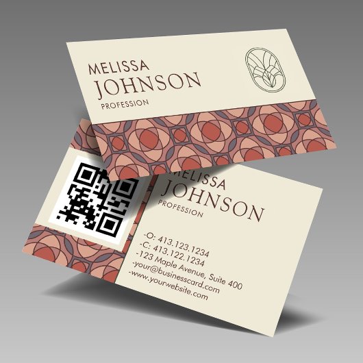 Terracotta Geometric Wellness QR Code 名刺