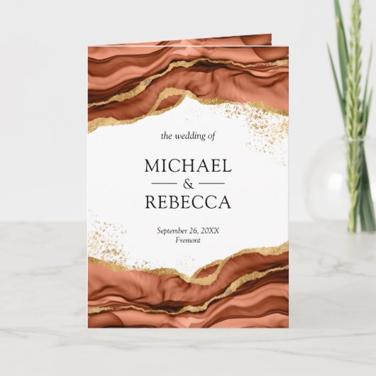 Terracotta Gold Abstract Ink QR Code Wedding 招待状 (正面)