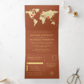 Terracotta Gold World Map All in One Wedding 三つ折り招待状 (内部)