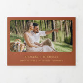 Terracotta Gold World Map QR Code Photo Wedding 三つ折り招待状 (カバー)