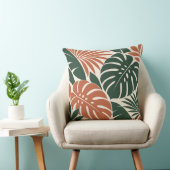 Terracotta Green Tropical Leaf Silhouette クッション (椅子)