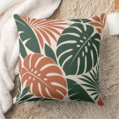 Terracotta Green Tropical Leaf Silhouette クッション (ブランケット)