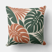 Terracotta Green Tropical Leaf Silhouette クッション (裏面)