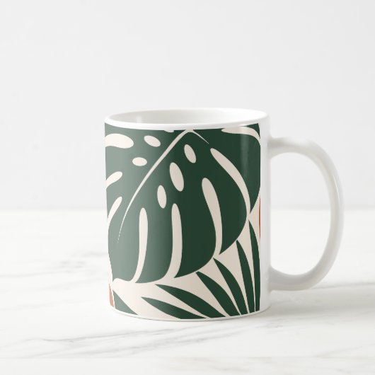Terracotta Green Tropical Leaf Silhouette コーヒーマグカップ (右)