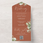 Terracotta Greenery QR Code Monogram Wedding オールインワン招待状 (内側)
