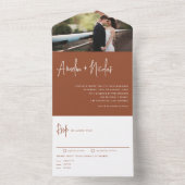 Terracotta Handwriting Typography Photo Wedding オールインワン招待状 (内側)