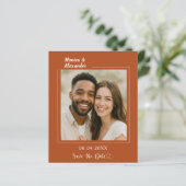 Terracotta ivory photo wedding Save the Date card (スタンド正面)