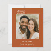 Terracotta ivory photo wedding Save the Date card (正面)