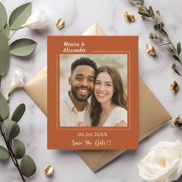 Terracotta ivory photo wedding Save the Date card