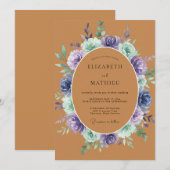 Terracotta Lavender Floral Romance Wedding 招待状 (正面/裏面)