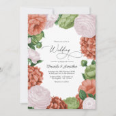 Terracotta Light Peach Olive Green Floral Wedding 招待状 (正面)