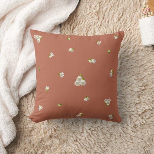 Terracotta Lily of the Valley Floral Pattern クッション (ブランケット)
