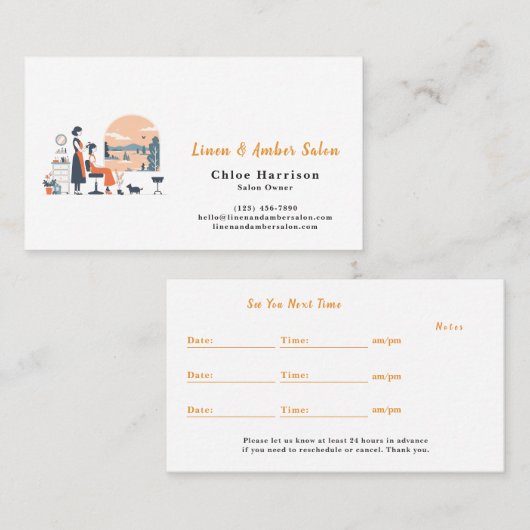Terracotta Linen Amber Hair Salon Appointment & 名刺 (正面/裏面)