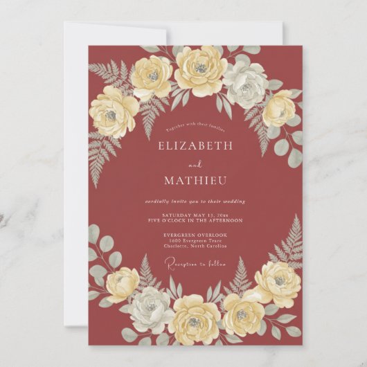 Terracotta Lush Floral Wedding 招待状 (正面)