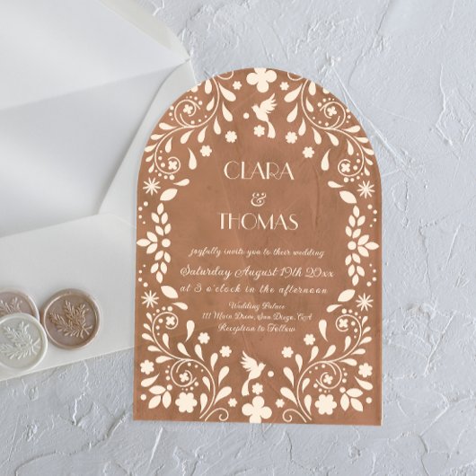 Terracotta Mexican Beige Wedding Invitation アクリル招待状