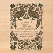 Terracotta Mexican Birds Otomi Floral Wedding アクリル招待状 (正面)