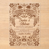 Terracotta Mexican Birds Otomi Floral Wedding アクリル招待状 (正面)