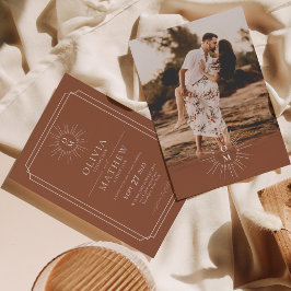 Terracotta Mid Century 70sモノグラム写真結婚の写真 招待状