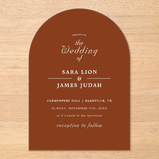 Terracotta Minimal Elegant Wedding アクリル招待状 (正面)