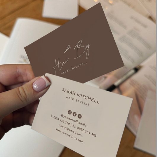 Terracotta Minimalist Hair Stylist Business Card 名刺