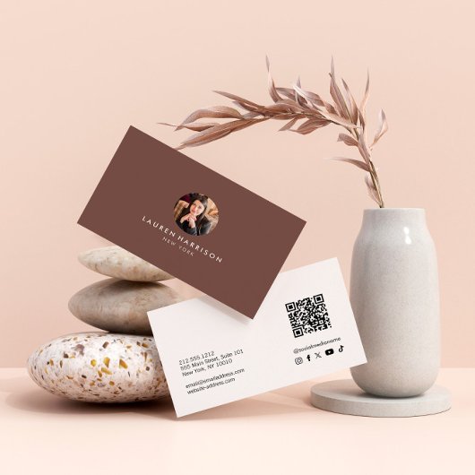 Terracotta Minimalist Photo Qr Code Social Media 名刺
