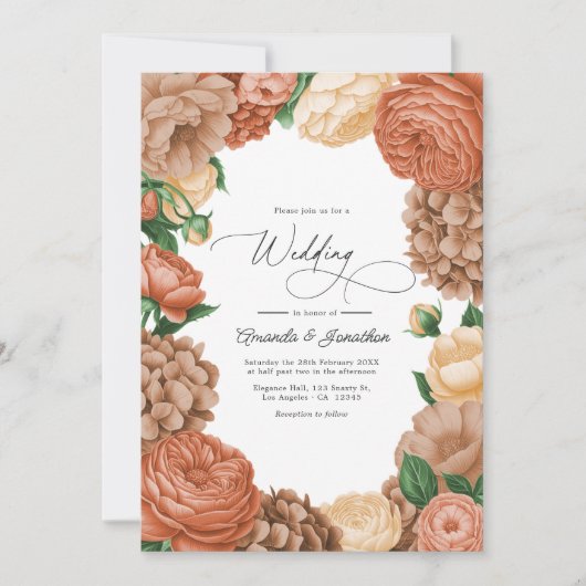 Terracotta, Mocha & Champagne Floral Wedding 招待状 (正面)