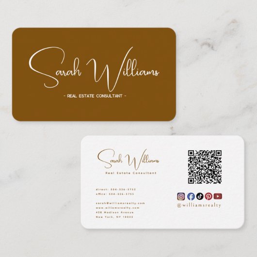 Terracotta | Modern Elegant Minimalist QR Code 名刺 (正面/裏面)