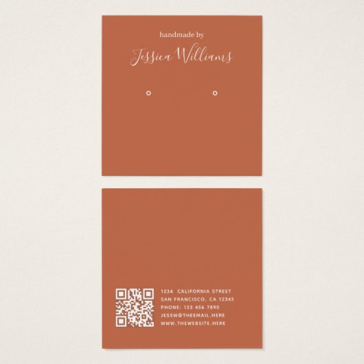 Terracotta Modern Script QR Earring Display Card (正面&裏面)