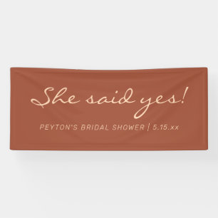 Terracotta Modern Text She Said Yes ブライダルシャワー 横断幕