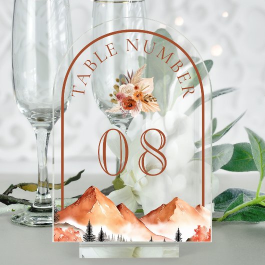 Terracotta Mountain Wedding Acrylic Table Number アクリル招待状