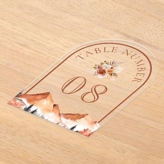 Terracotta Mountain Wedding Acrylic Table Number アクリル招待状 (レイダウン)