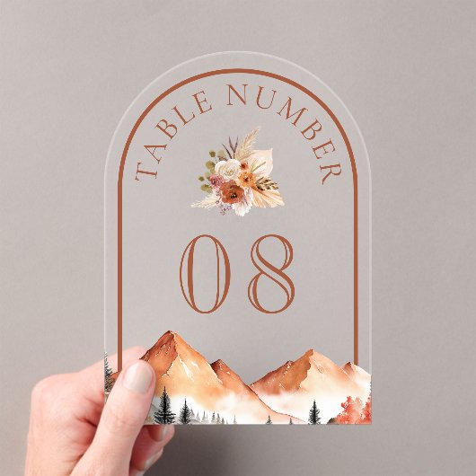 Terracotta Mountain Wedding Acrylic Table Number アクリル招待状 (インサイチュ (ポータブル))