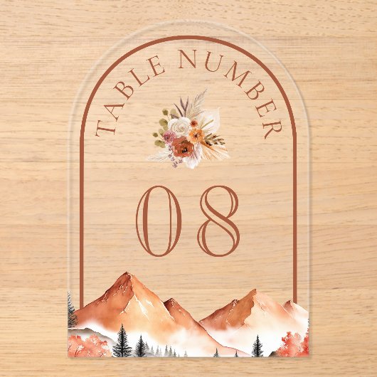 Terracotta Mountain Wedding Acrylic Table Number アクリル招待状 (正面)