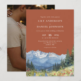 Terracotta Mountain Wildflower Photo Wedding 招待状