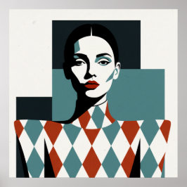 Terracotta Muse: Geometric Tribal Portrait in Eart ポスター
