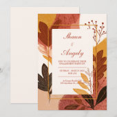 Terracotta Mustard Abstract Leaf Wedding 招待状 (正面/裏面)