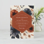 Terracotta Navy Bloom Autumn Wedding 招待状 (スタンド正面)