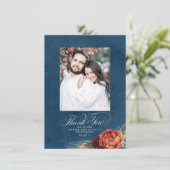 Terracotta Navy Blue結婚's Thank You Photo サンキューカード (スタンド正面)