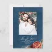 Terracotta Navy Blue結婚's Thank You Photo サンキューカード (正面)