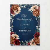 Terracotta Navy Blue Burgundy Geometric Wedding 三つ折り案内状 (カバー)