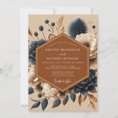 Terracotta Navy Boho Wedding 招待状 (正面)