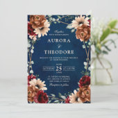 Terracotta Navy Burgundy Red  Geometric Wedding  招待状 (スタンド正面)