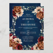 Terracotta Navy Burgundy Red  Geometric Wedding  招待状 (正面/裏面)