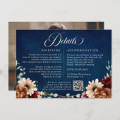 Terracotta Navy Greenery Burgundy Wedding Details エンクロージャーカード (正面/裏面)