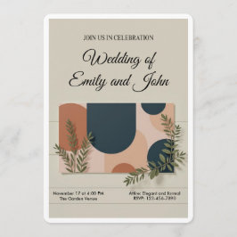 Terracotta Navy Greenery Wedding Invitation 招待状