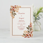 Terracotta Olive Branch Rustic Autumnal Border 招待状 (スタンド正面)