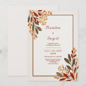 Terracotta Olive Branch Rustic Autumnal Border 招待状 (正面/裏面)